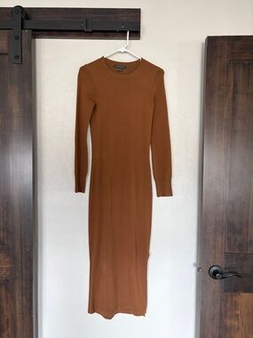 French Connection Rust Brown Long Sleeve Ribbed Maxi Dress